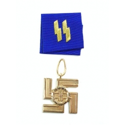 S.S. 25 Year Long Service Cross in gold with embroidered ribbon