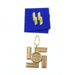 S.S. 25 Year Long Service Cross in gold with embroidered ribbon